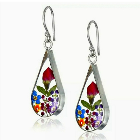 New Pressed Flower Teardrop Earrings - Picture 2 of 8